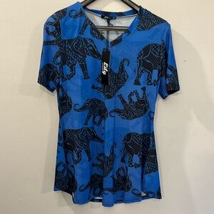 NWT Lily by Firmiana women’s blue and black elephant print dress size M